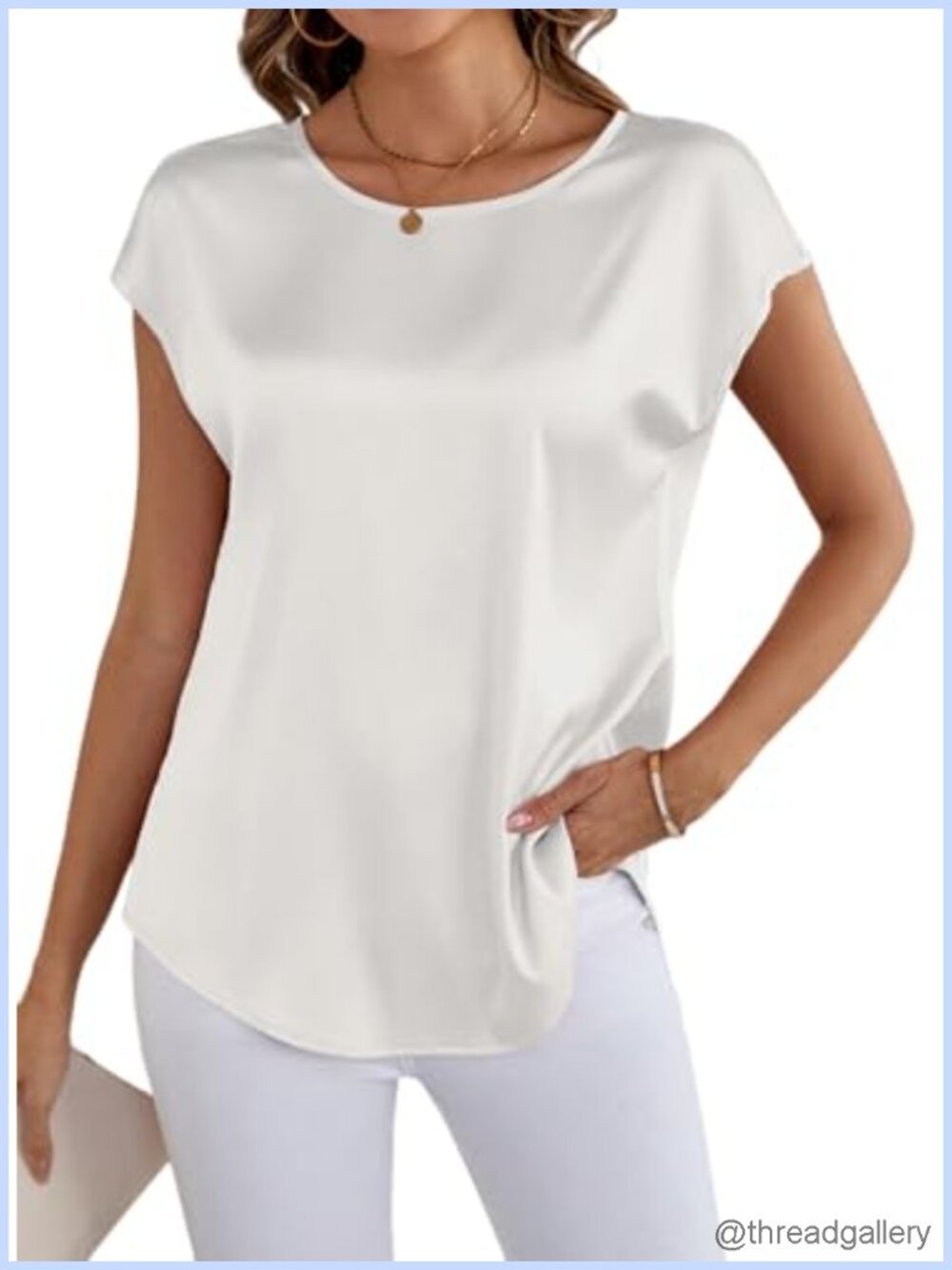 Silk Satin Blouse Short Sleeve Lace Back Casual Dressy Top